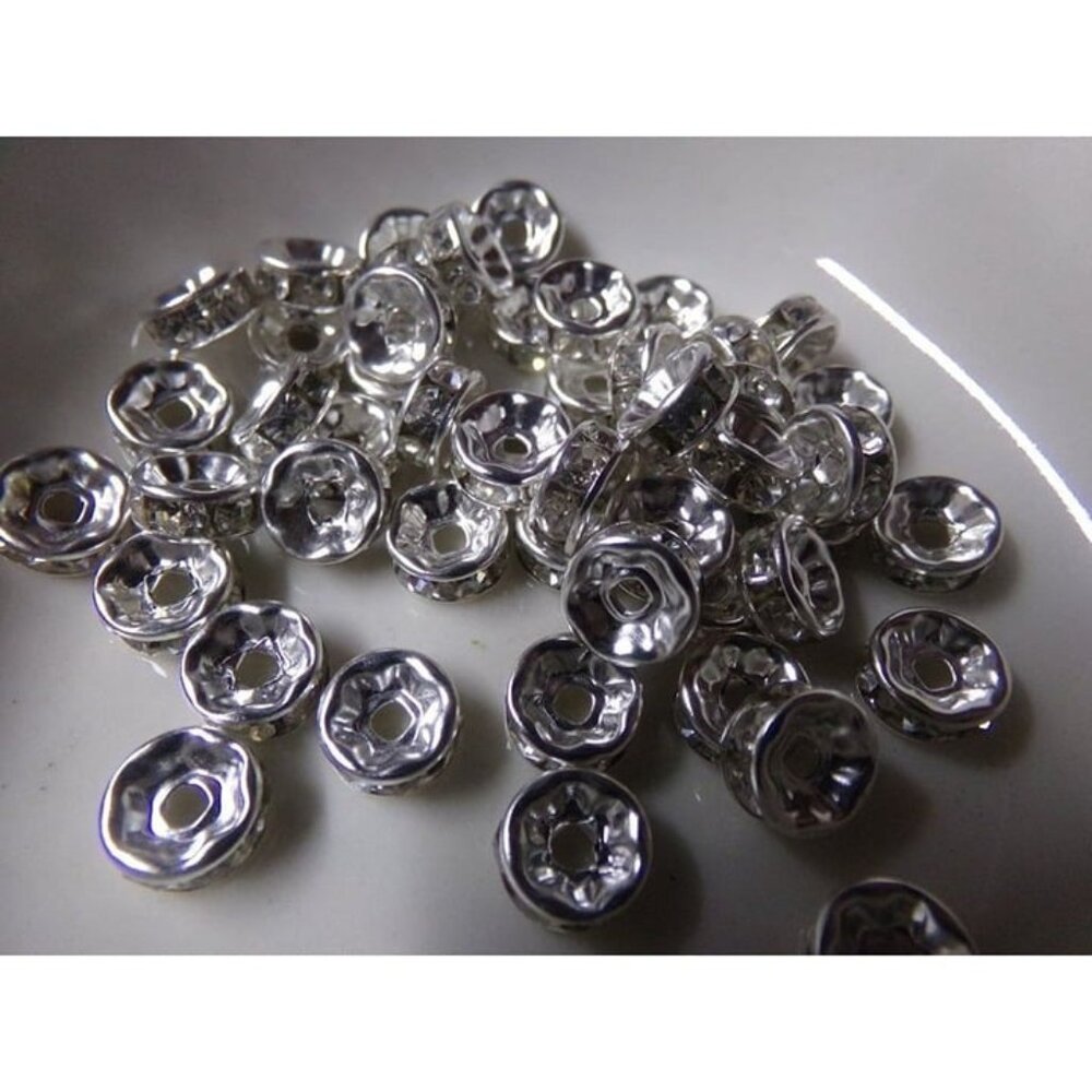 Clear Rhinestone Silver Plated Bead Spacers 8x3.5mm